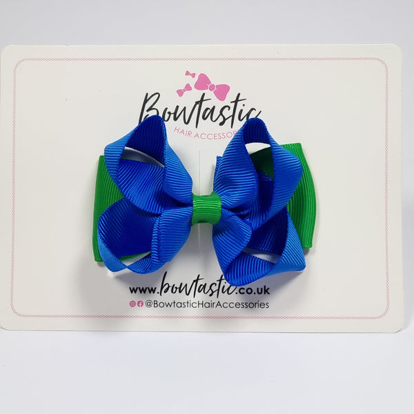 3 Inch Double Bow - Royal Blue & Emerald Green