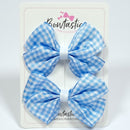 2.5 Inch Flat Bows - Light Blue & White Gingham - 2 Pack