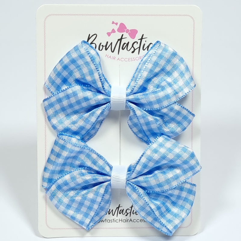 2.5 Inch Flat Bows - Blue & White Gingham - 2 Pack