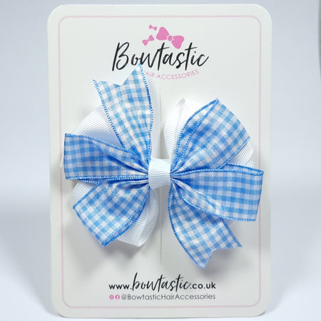 3.5 Inch Pinwheel Bow - Blue & White Gingham