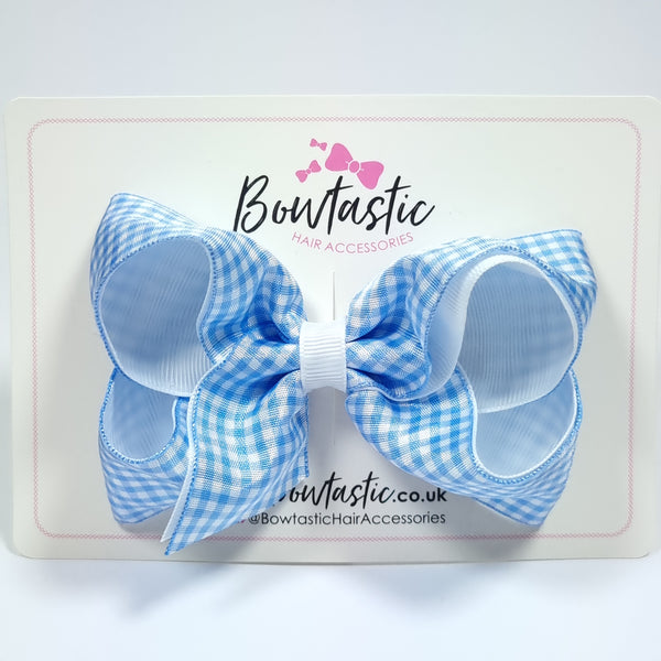 4 Inch Double Ribbon Bow - Blue & White Gingham