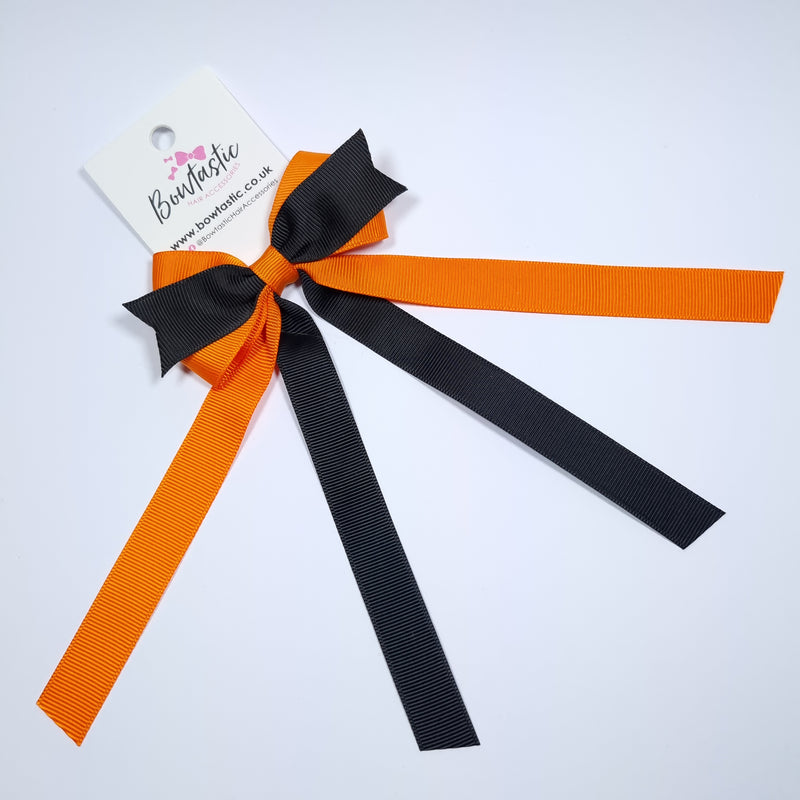 3.5 Inch Flat Ribbon Tail Bow - Orange & Black