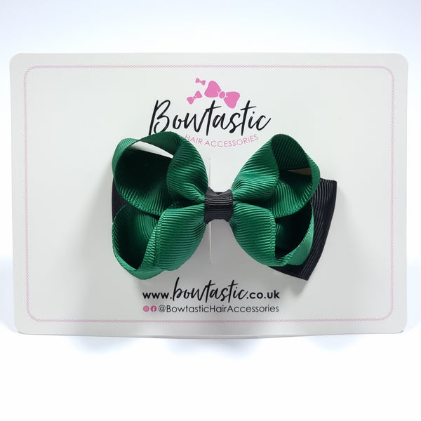 3 Inch Double Bow - Forest Green & Black