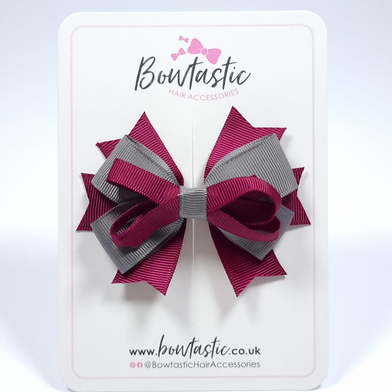 3.5 Inch Stacked Bow - Wine & Metal Grey