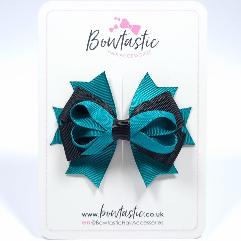 3.5 Inch Stacked Bow - Jade Green & Black