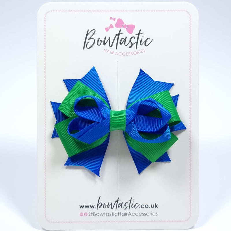 3.5 Inch Stacked Bow - Royal Blue & Emerald