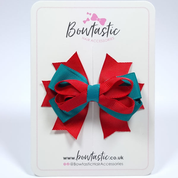 3.5 Inch Stacked Bow - Jade Green & Red