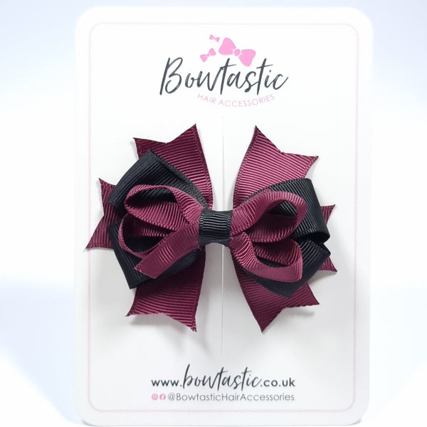 3.5 Inch Stacked Bow - Burgundy & Black