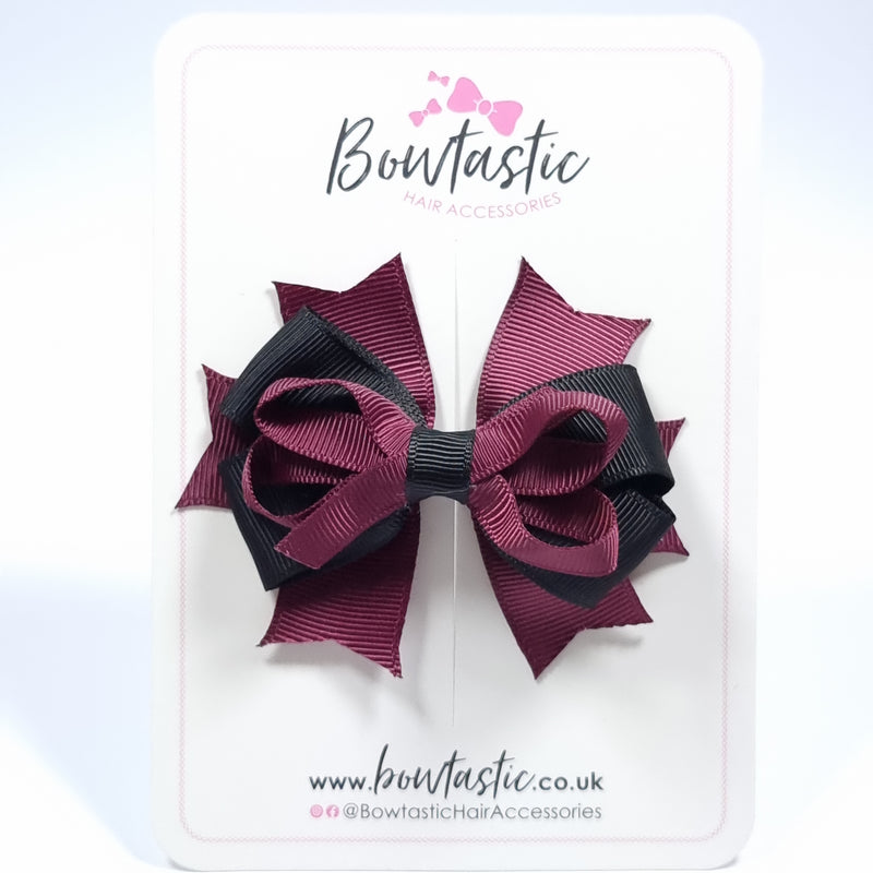 3.5 Inch Stacked Bow - Burgundy & Black