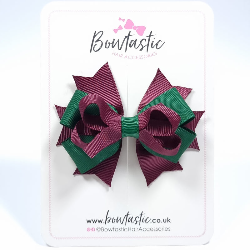 3.5 Inch Stacked Bow - Forest Green & Burgundy