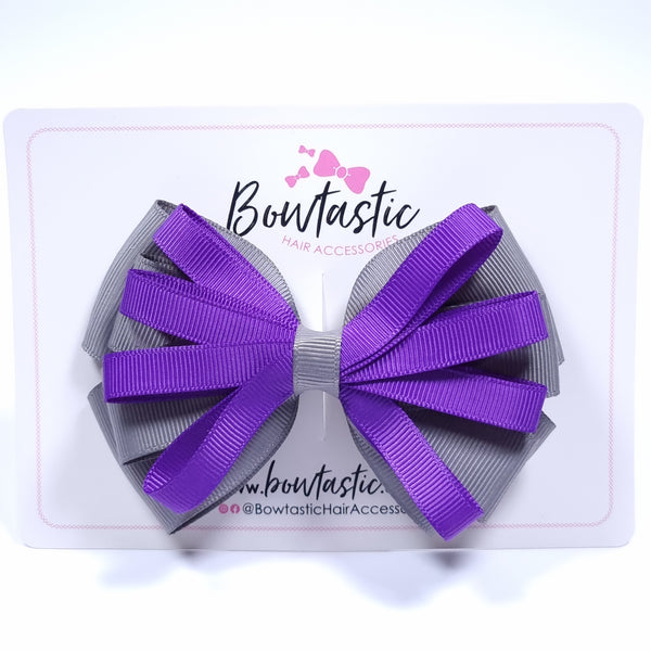 4.5 Inch Loop Bow - Purple & Metal Grey