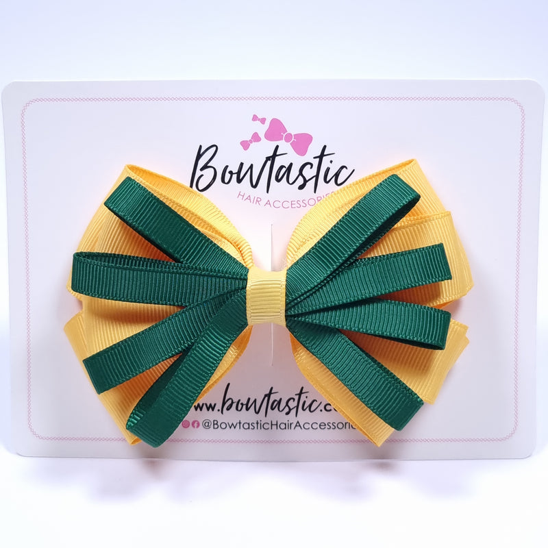 4.5 Inch Loop Bow - Forest Green & Yellow Gold