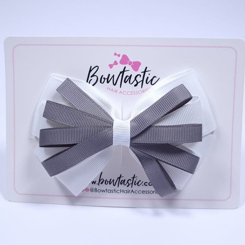 4.5 Inch Loop Bow - Metal Grey & White