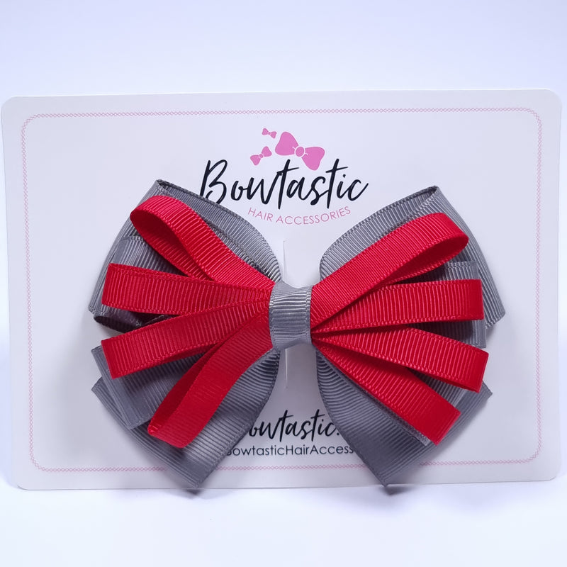 4.5 Inch Loop Bow - Red & Metal Grey