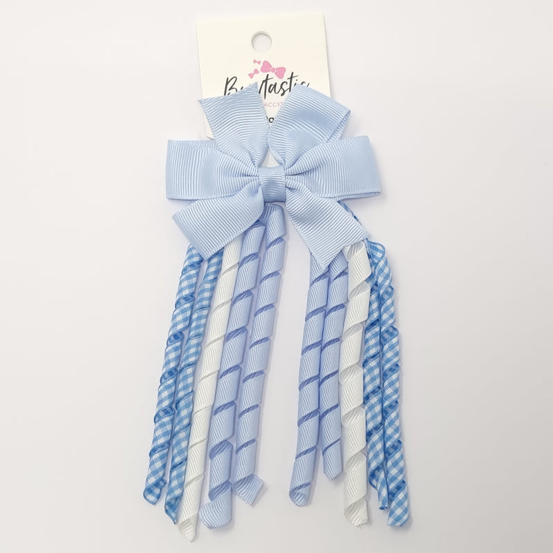 3 Inch Pinwheel Corker Bow - Bluebell & White Gingham