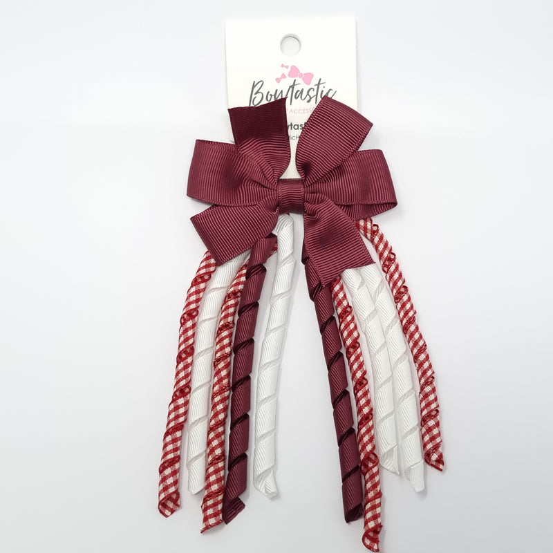 3 Inch Pinwheel Corker Bow - Burgundy & White Gingham