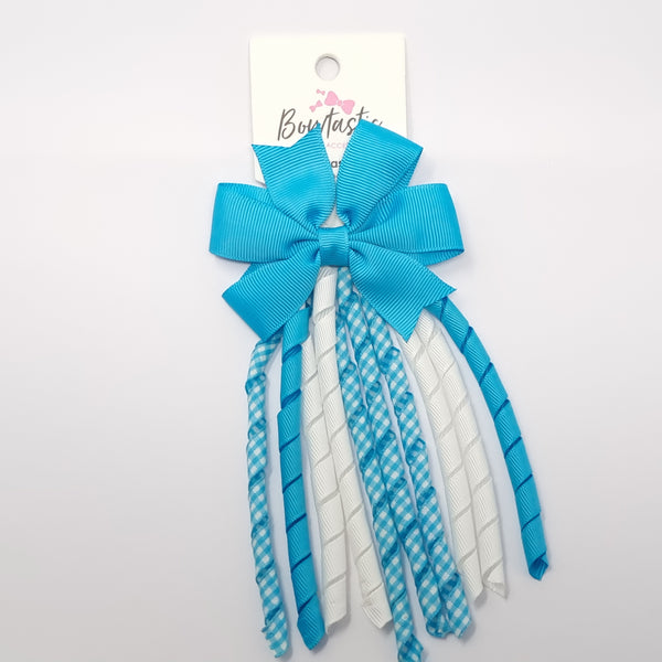 3 Inch Pinwheel Corker Bow - Turquoise & White Gingham
