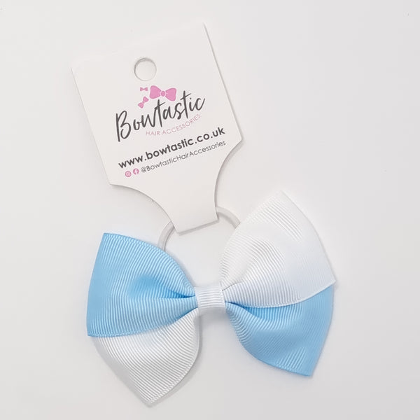 3.25 Inch Twist Bow Thin Elastic - Blue Topaz & White