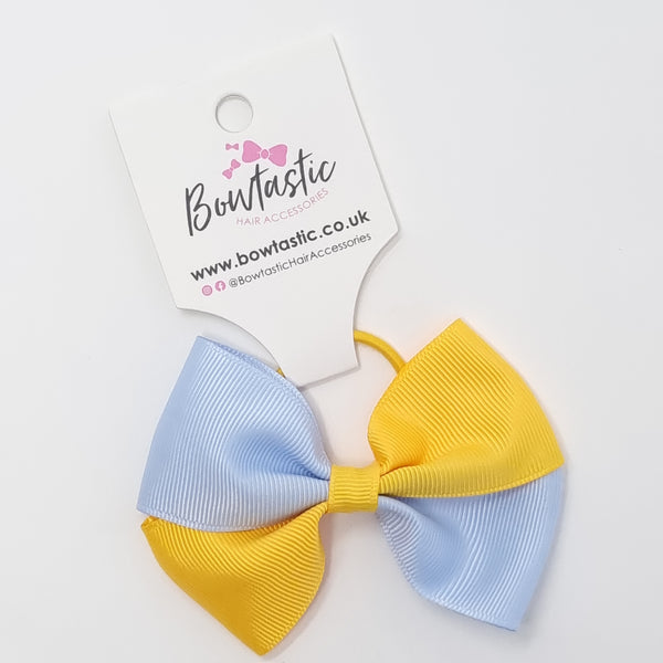 3.25 Inch Twist Bow Thin Elastic - Bluebell & Yellow Gold