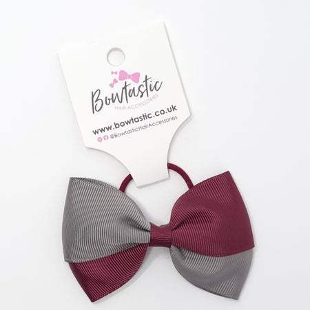 3.25 Inch Twist Bow Thin Elastic - Burgundy & Metal Grey