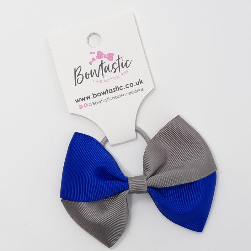 3.25 Inch Twist Bow Thin Elastic - Cobalt & Metal Grey