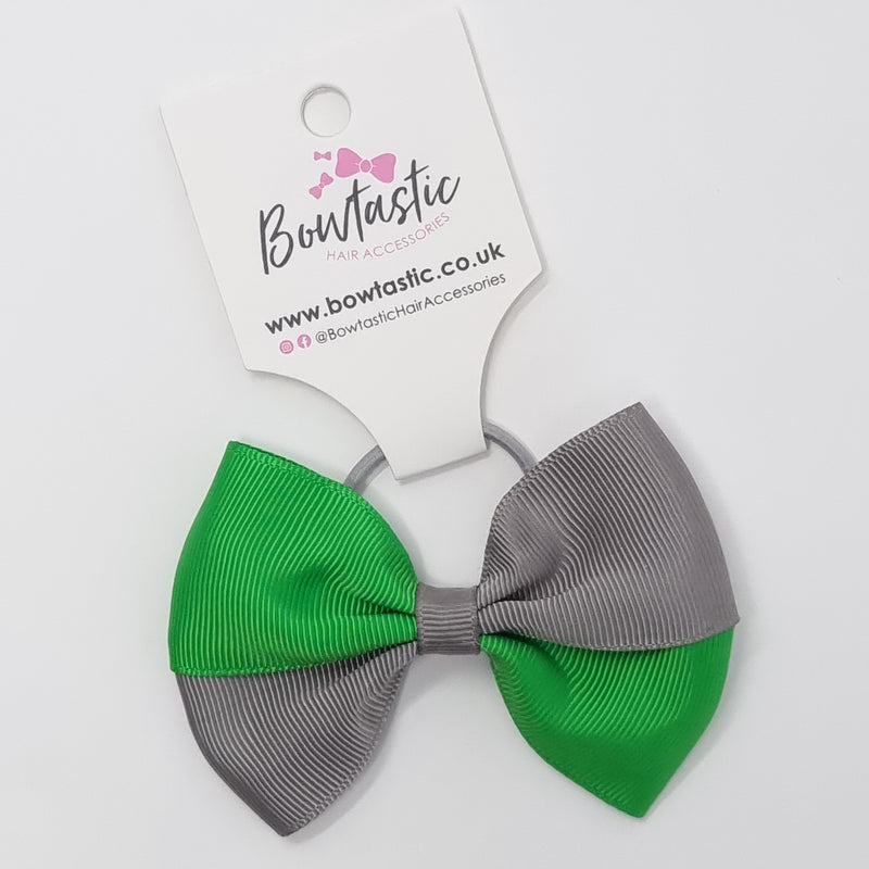 3.25 Inch Twist Bow Thin Elastic - Emerald Green & Metal Grey