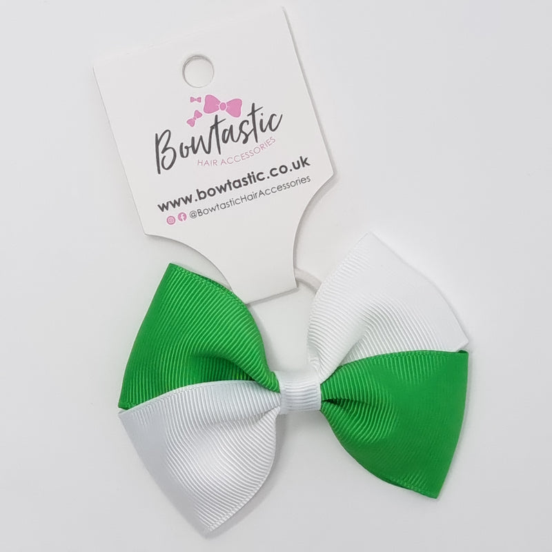 3.25 Inch Twist Bow Thin Elastic - Emerald Green & White