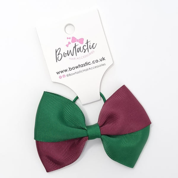 3.25 Inch Twist Bow Thin Elastic - Forest Green & Burgundy