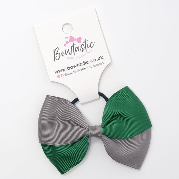 3.25 Inch Twist Bow Thin Elastic - Forest Green & Metal Grey