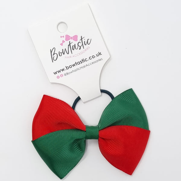 3.25 Inch Twist Bow Thin Elastic - Forest Green & Red