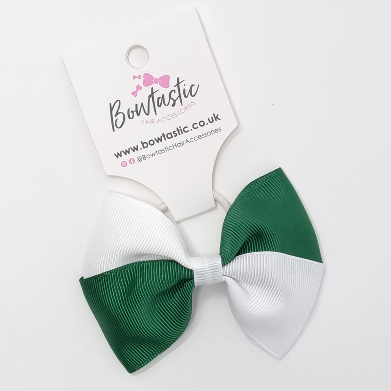 3.25 Inch Twist Bow Thin Elastic - Forest Green & White