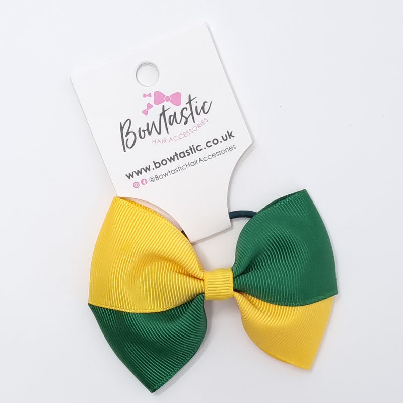 3.25 Inch Twist Bow Thin Elastic - Forest Green & Yellow Gold