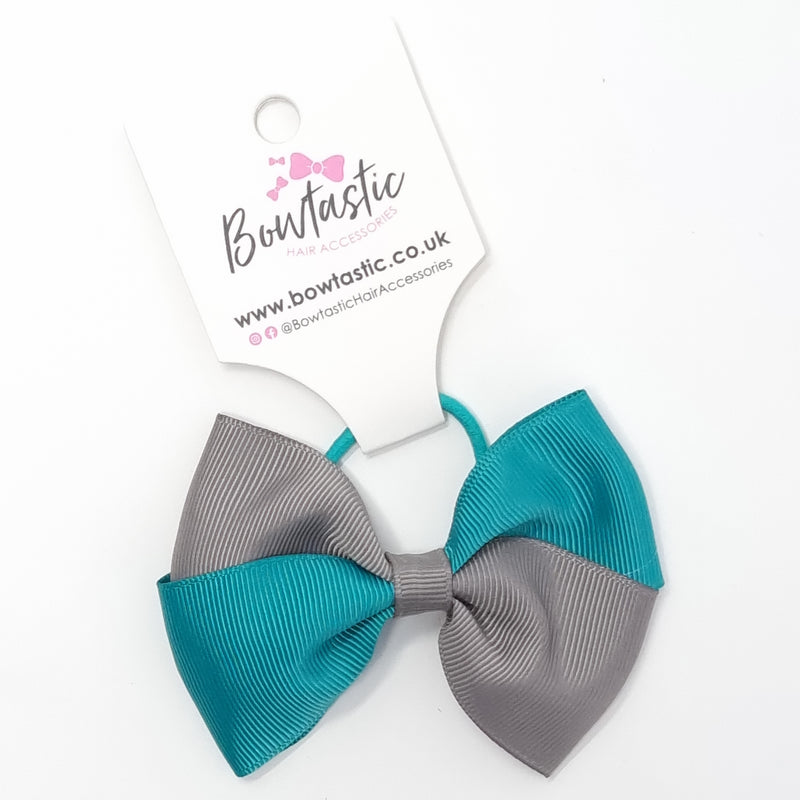 3.25 Inch Twist Bow Thin Elastic - Jade Green & Metal Grey