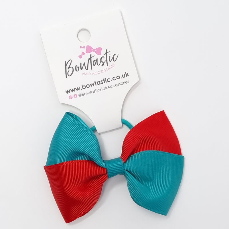 3.25 Inch Twist Bow Thin Elastic - Jade Green & Red