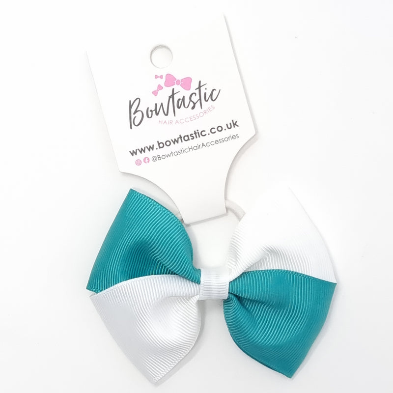 3.25 Inch Twist Bow Thin Elastic - Jade Green & White