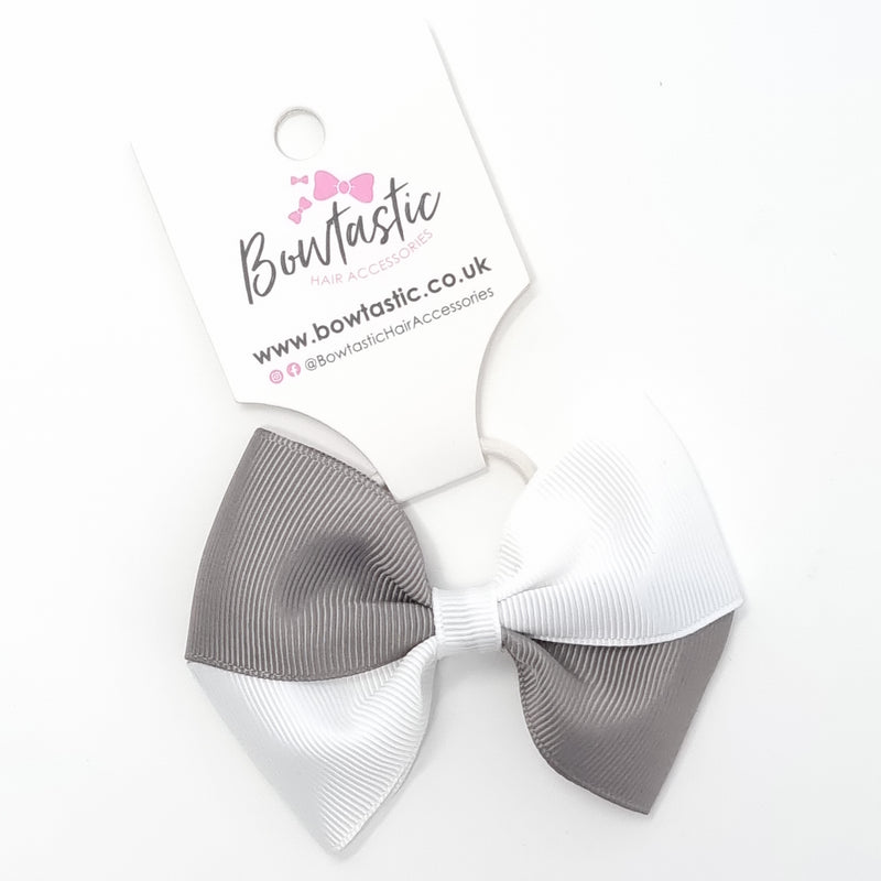 3.25 Inch Twist Bow Thin Elastic - Metal Grey & White