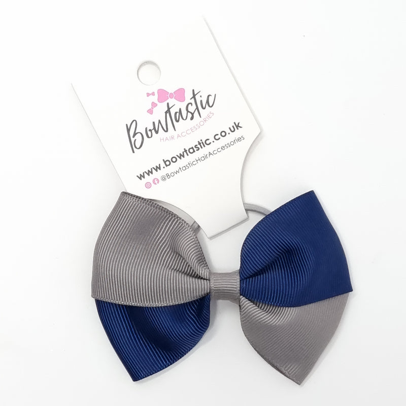 3.25 Inch Twist Bow Thin Elastic - Navy & Metal Grey