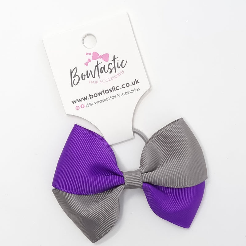 3.25 Inch Twist Bow Thin Elastic - Purple & Metal Grey