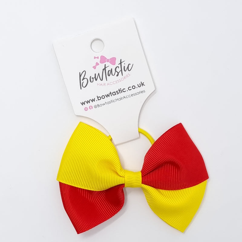 3.25 Inch Twist Bow Thin Elastic - Red & Daffodil