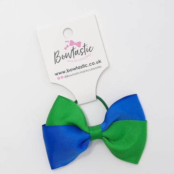 3.25 Inch Twist Bow Thin Elastic - Royal Blue & Emerald Green