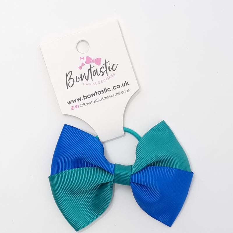 3.25 Inch Twist Bow Thin Elastic - Royal Blue & Jade Green