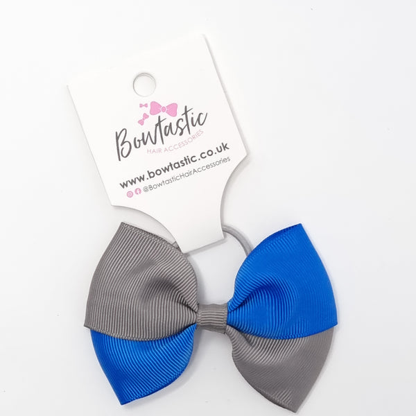 3.25 Inch Twist Bow Thin Elastic - Royal Blue & Metal Grey