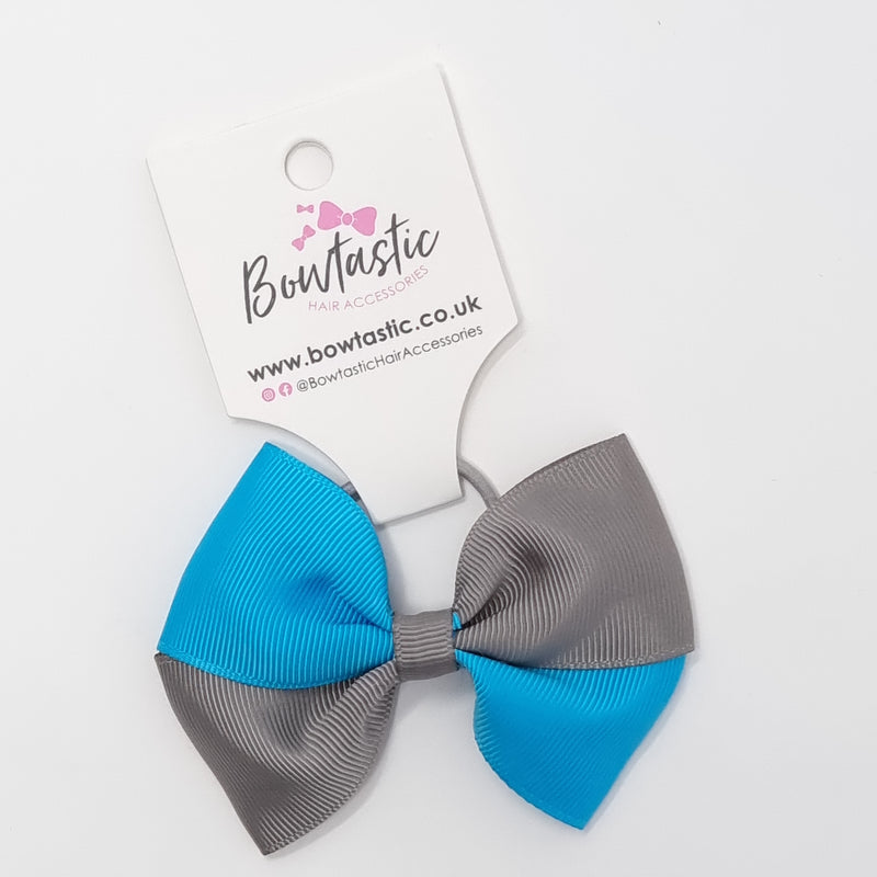 3.25 Inch Twist Bow Thin Elastic - Turquoise & Metal Grey