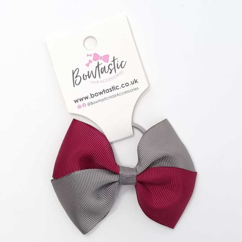 3.25 Inch Twist Bow Thin Elastic - Wine & Metal Grey