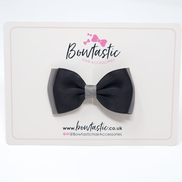 3 Inch Flat Double Bow - Black & Metal Grey