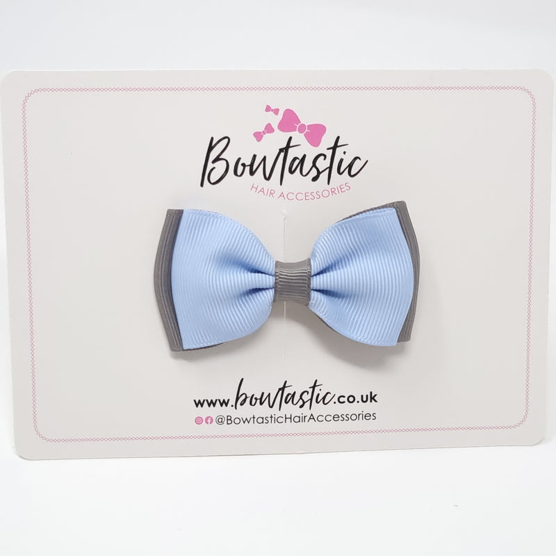 3 Inch Flat Double Bow - Bluebell & Metal Grey