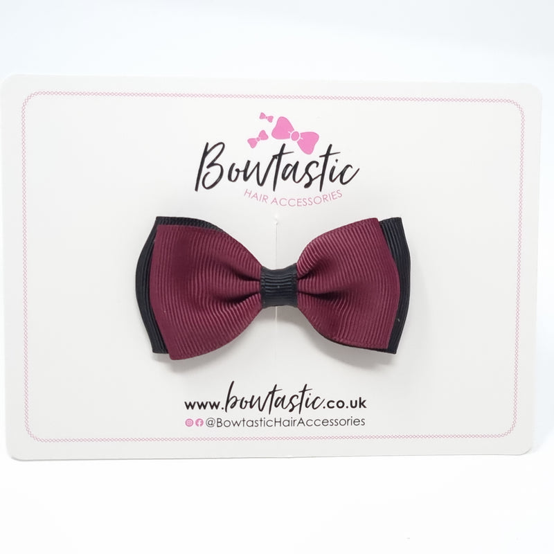 3 Inch Flat Double Bow - Burgundy & Black