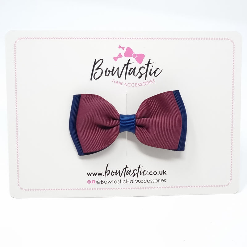 3 Inch Flat Double Bow - Burgundy & Navy