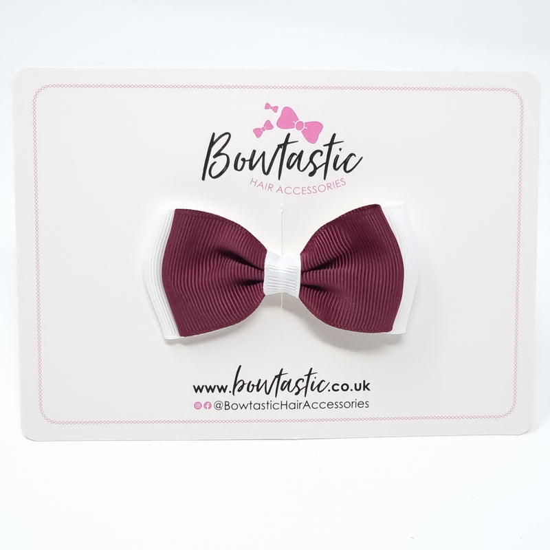 3 Inch Flat Double Bow - Burgundy & White