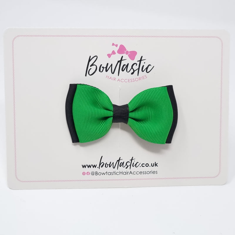 3 Inch Flat Double Bow - Emerald Green & Black